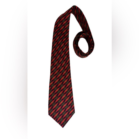 Celine Red and Black Diagonal Pattern Tie